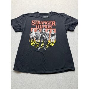 Stranger Things Netflix Graphic T-Shirt Black Mens Large Cast Print Cotton Tee